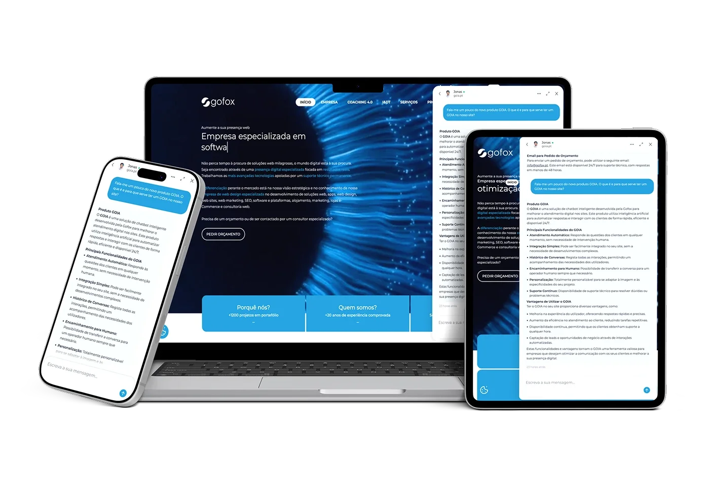 Chatbot Inteligência Artificial - GOIA é a solução de atendimento 24/7 de apoio à sua presença digital.